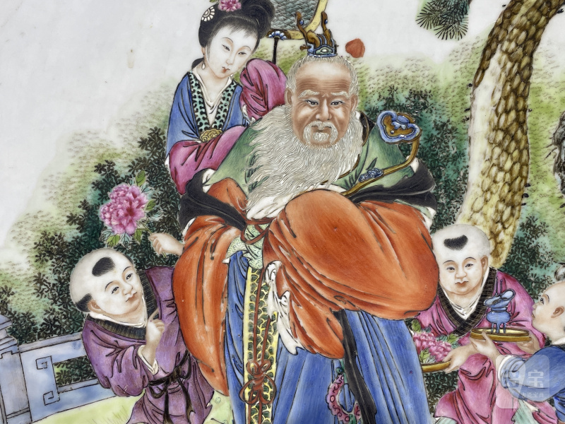 民国 粉彩当朝一品人物故事图大盘一对 - 图3